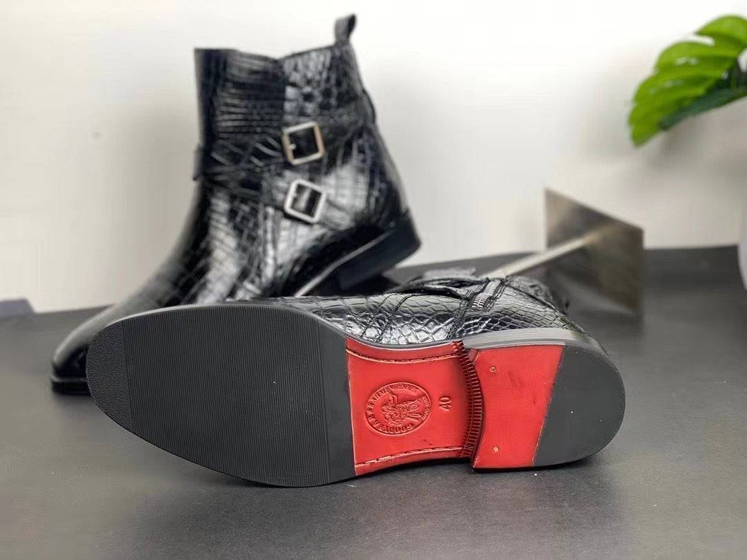Crocodile Shoes Men's Crocodile Leather Lace-Up Boots