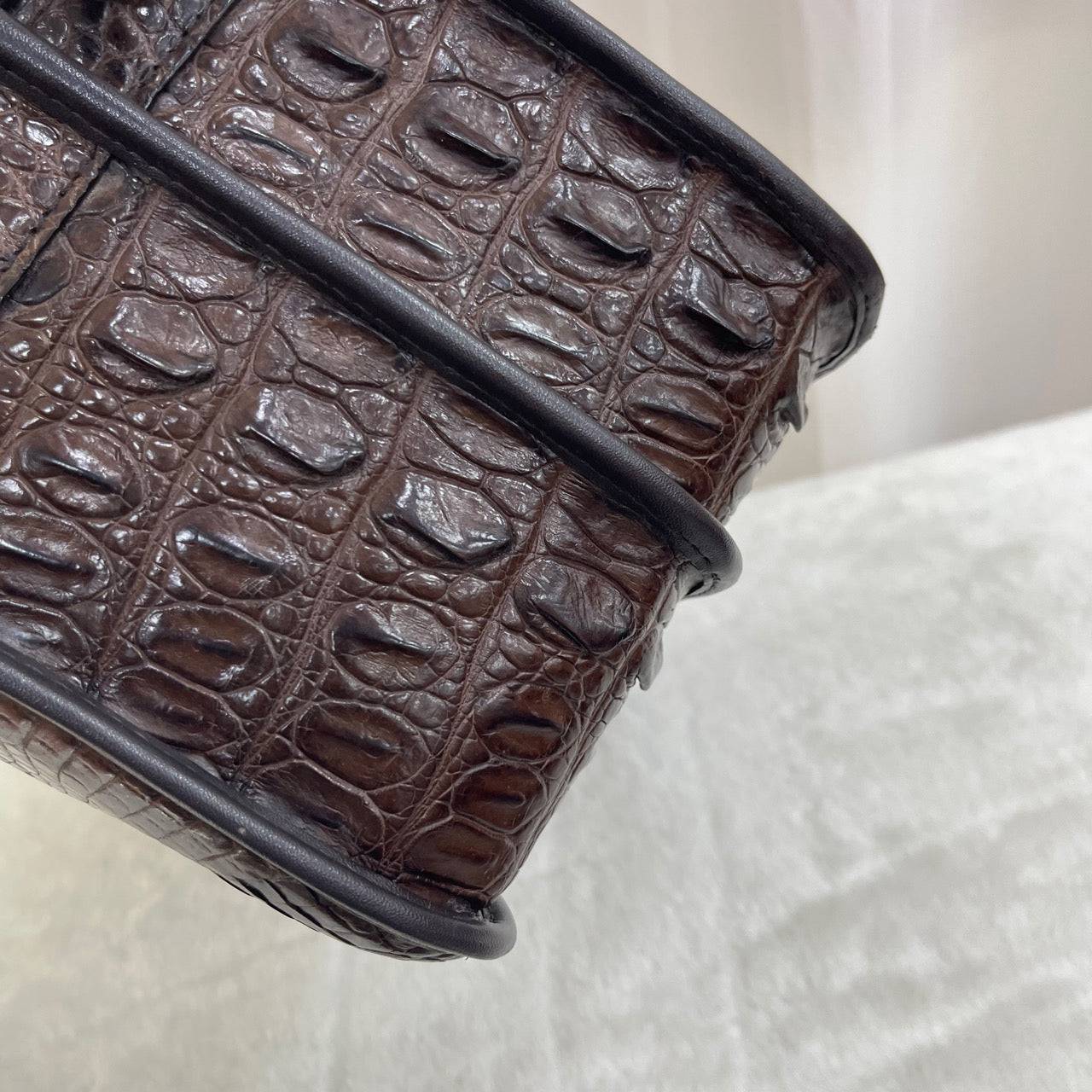 Men's Crocodile Leather Large Double Zipper Briefcase