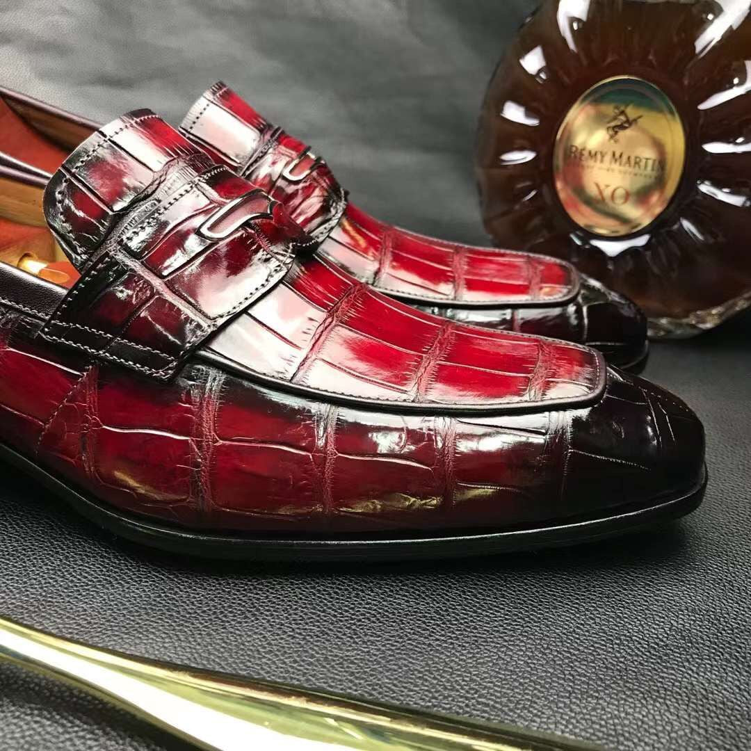 Crocodile Shoes Men's Crocodile Leather Loafer Slip-On Penny Shoes