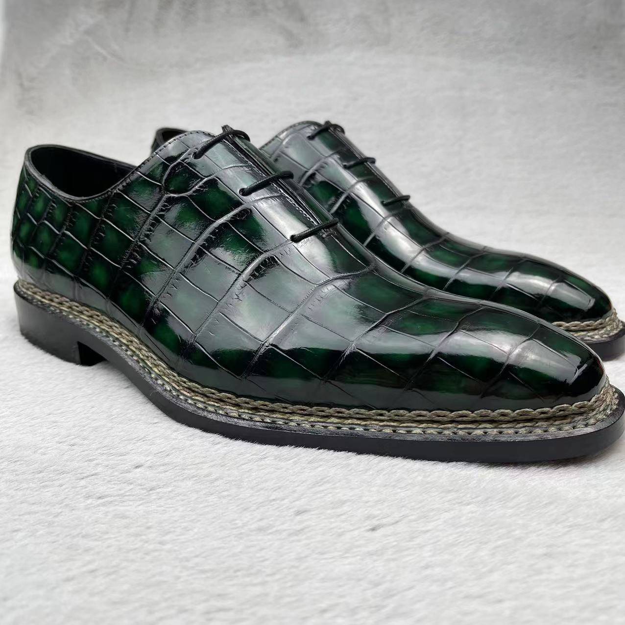 Crocodile Shoes Men's Crocodile Leather Norwegian Stitch Lace Up Shoes