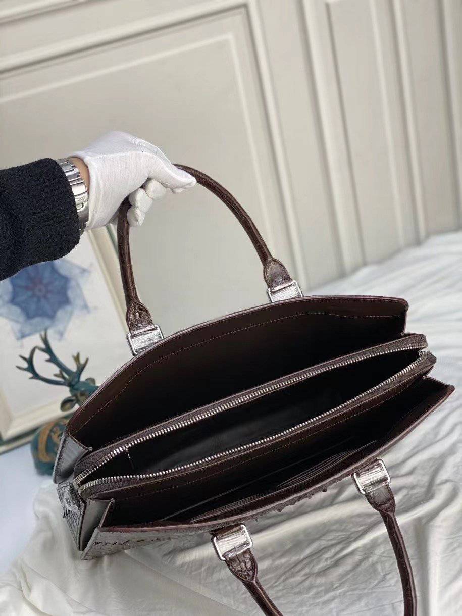 Men's Crocodile Skin Leather Business Laptop Briefcase Bag Brown