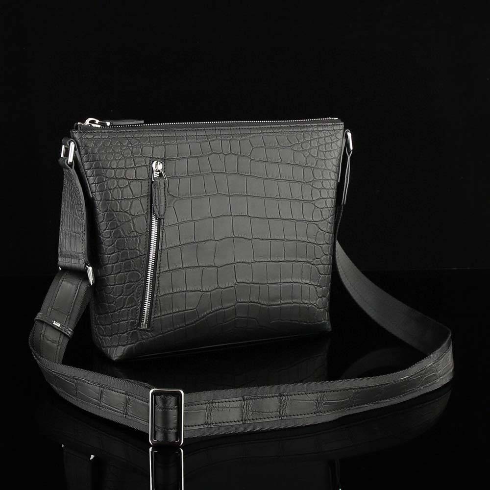 Men's Matt Genuine Crocodile Leather Cross Body Messenger Bag