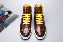 Crocodile Shoes Men's Sneakers , Genuine Crocodile Skin Leather High Heel Sneakers Grey,Brown