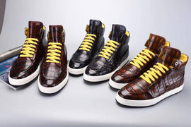Crocodile Shoes Men's Sneakers , Genuine Crocodile Skin Leather High Heel Sneakers Grey,Brown