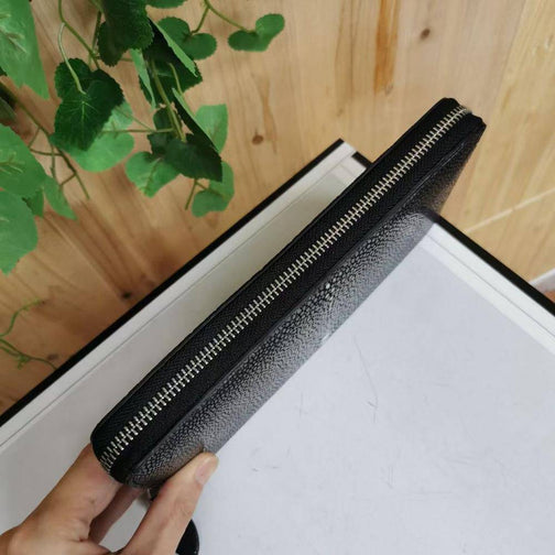 Men'sPearl Stingray Leather Zip Wallet , Oversize Large Capacity Mens Bi-Fold Wallets