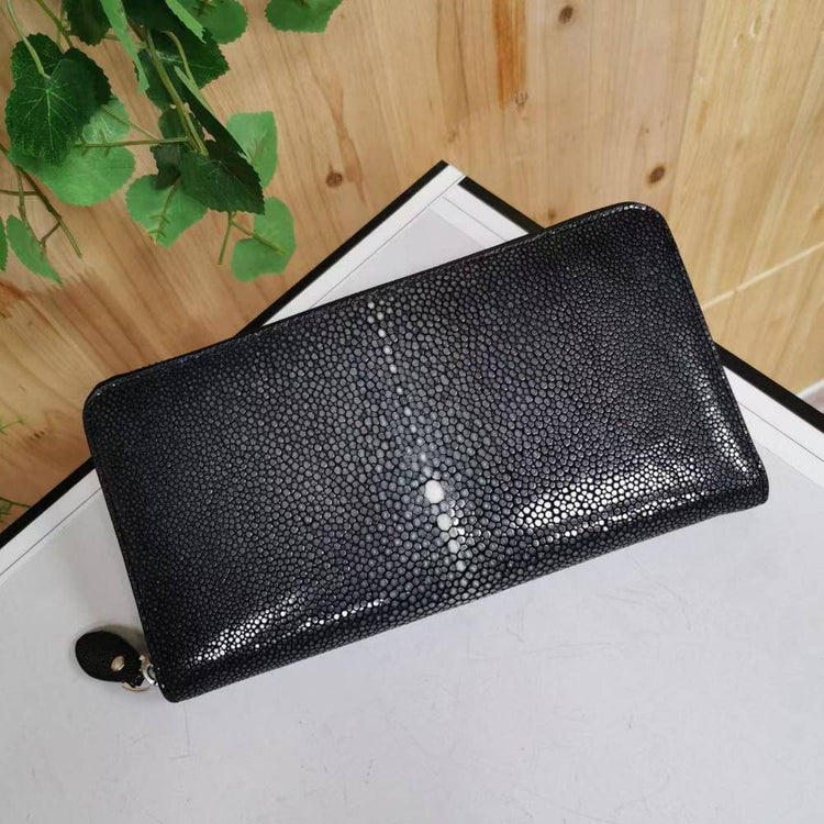 Men'sPearl Stingray Leather Zip Wallet , Oversize Large Capacity Mens Bi-Fold Wallets