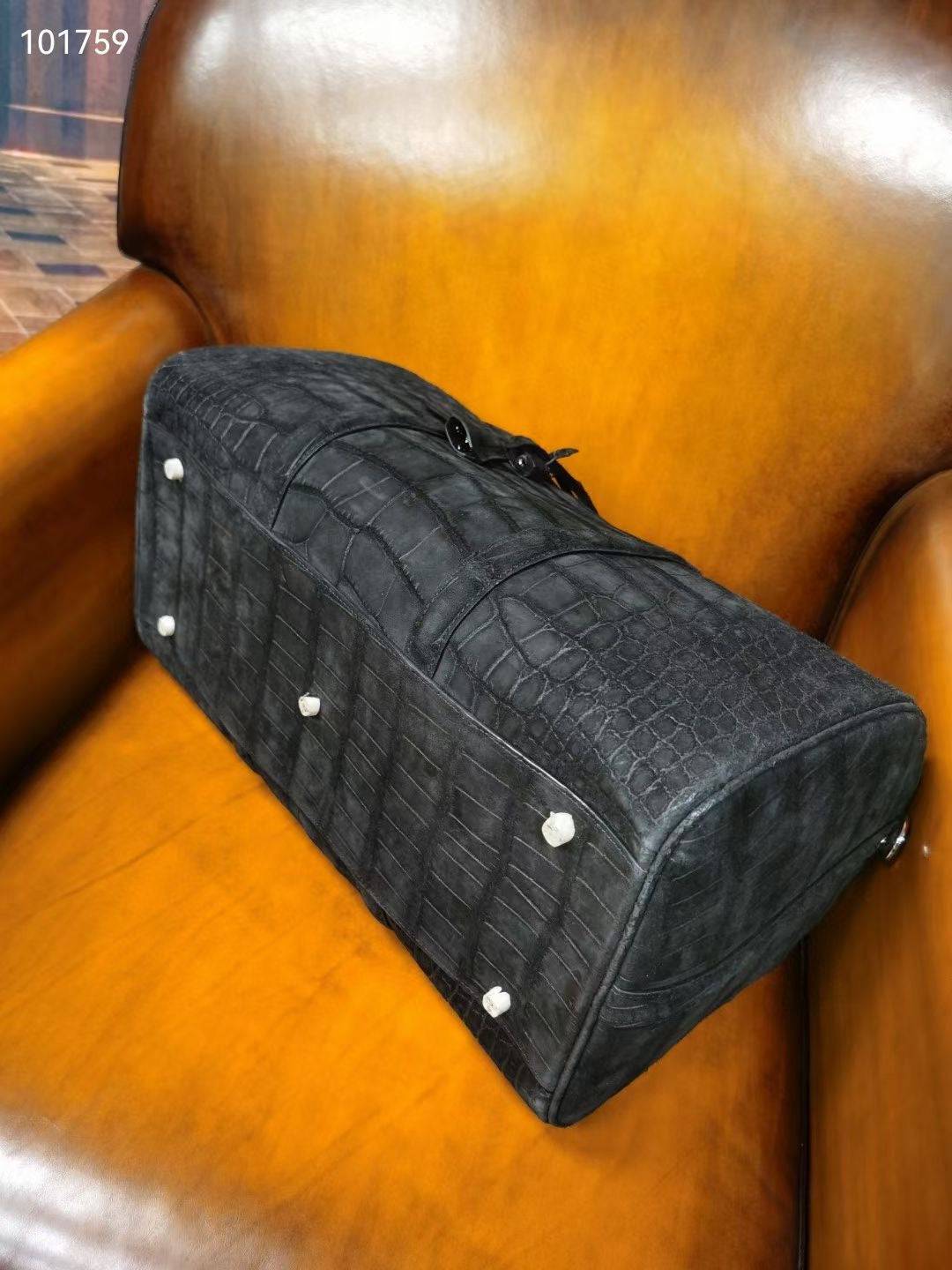 Men's Nubuck Crocodile Leather Large Travel Duffle Bag