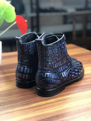 Crocodile Shoes Men's Vintage Crocodile Leather Lace-Up Boots