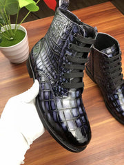 Crocodile Shoes Men's Vintage Crocodile Leather Lace-Up Boots
