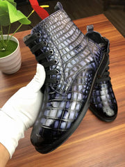 Crocodile Shoes Men's Vintage Crocodile Leather Lace-Up Boots