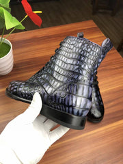 Crocodile Shoes Men's Vintage Crocodile Leather Lace-Up Boots