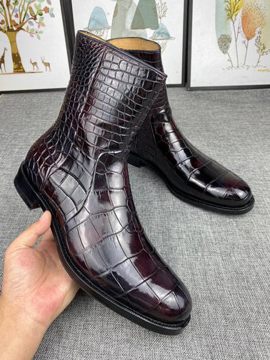 Mens Boots ,Crocodile Boots,Crocodile Shoes , Mens Crocodile Leather Side Zipper Boots