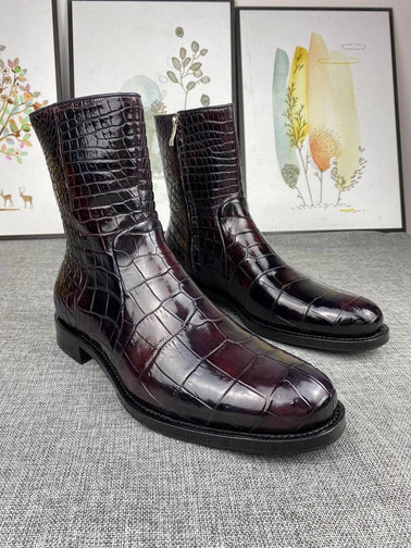 Mens Boots ,Crocodile Boots,Crocodile Shoes , Mens Crocodile Leather Side Zipper Boots