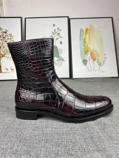 Mens Boots ,Crocodile Boots,Crocodile Shoes , Mens Crocodile Leather Side Zipper Boots