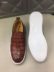 Crocodile Shoes Mens Crocodile Leather Brown Driving Shoes Slip on Flats Walking Shoes