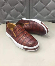 Crocodile Shoes Mens Crocodile Leather Brown Driving Shoes Slip on Flats Walking Shoes
