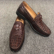 Crocodile Shoes Mens Crocodile Leather Penny Slip-On Driving Loafer Shoes