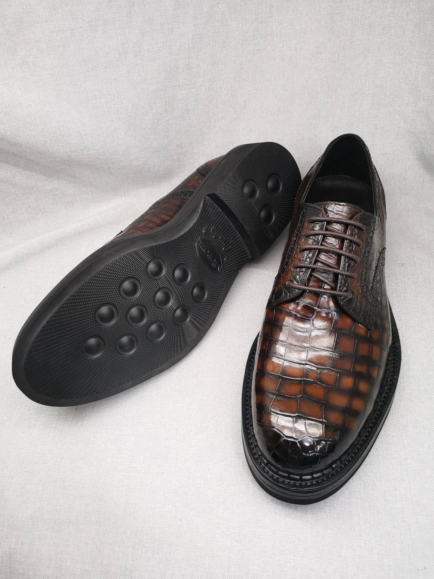 Crocodile Shoes Mens Genuine Crocodile Leather Derby Lace Up Dress Shoe Vintage Brown