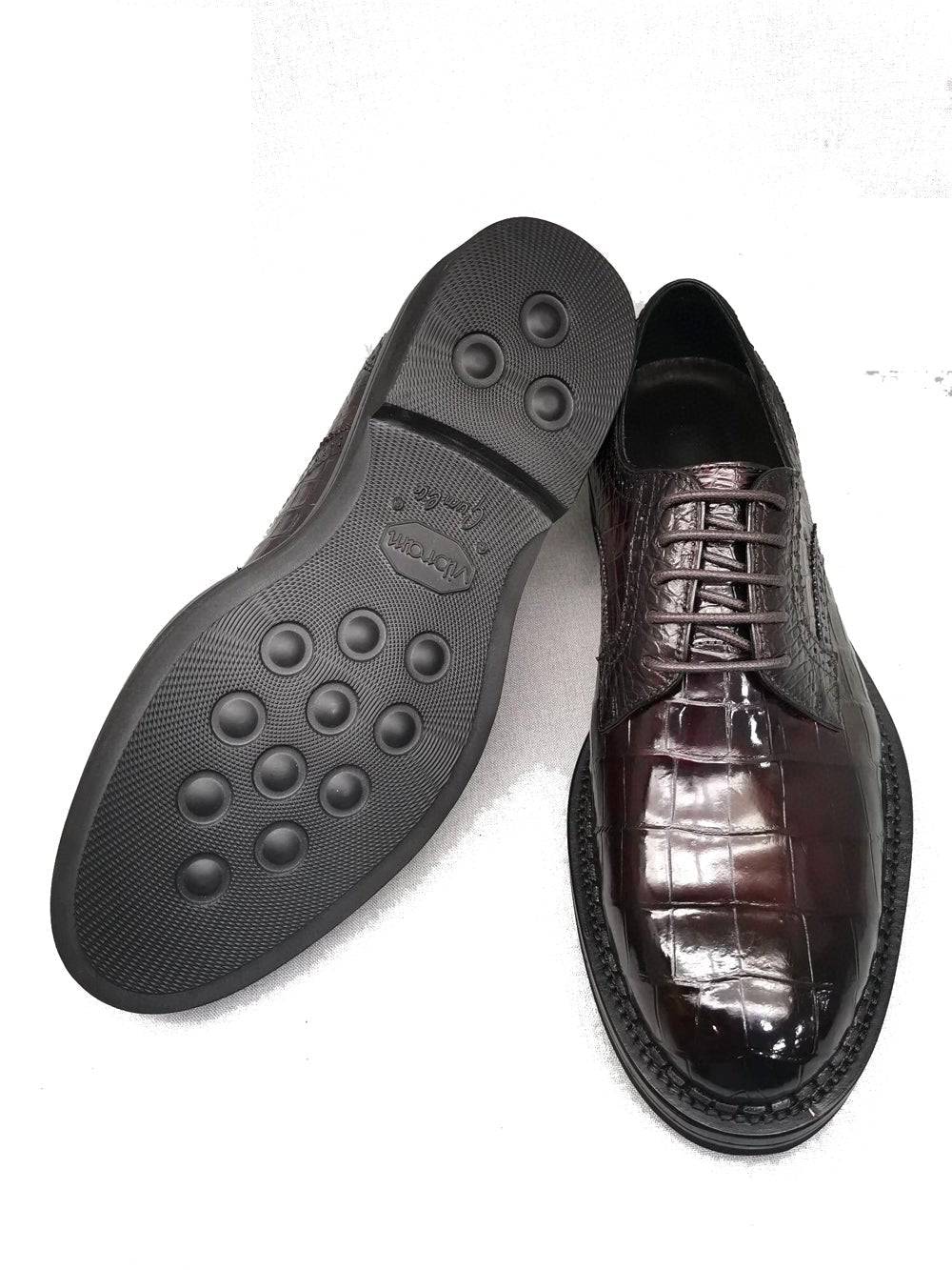 Crocodile Shoes Mens Genuine Crocodile Leather Derby Lace Up Dress Shoe Vintage Wine Red