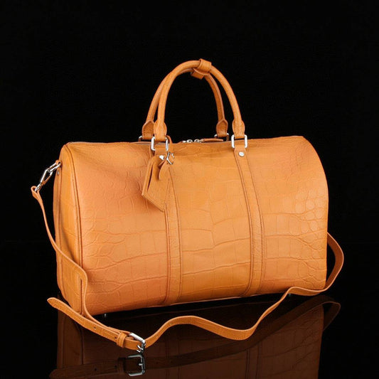 Large Matt Crocodile Leather Travel Duffel Bag