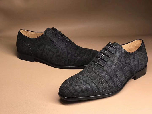 Crocodile Shoes Mens Sanded Crocodile Leather Derby Shoes, Grey