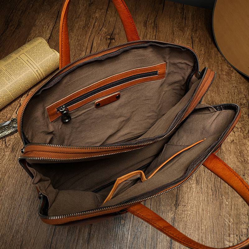 Mens Vintage Leather Buiness Briefcase Shoulder Cross Body Bag Large Volumn 2800