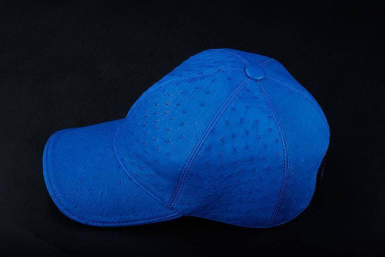Ostrich Leather Strap back Baseball Cap Blue
