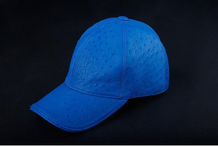 Ostrich Leather Strap back Baseball Cap Blue