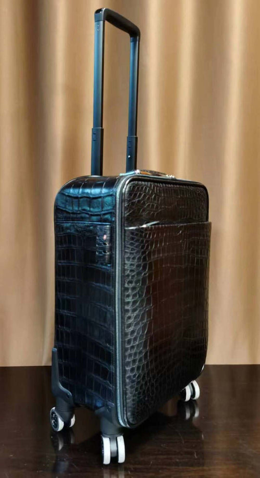 Preorder Crocodile Skin Leather luggage /Roll Aboard Suitcase Weekend/Travel Bag Trolley Case Universal Wheels 20-Inch Black