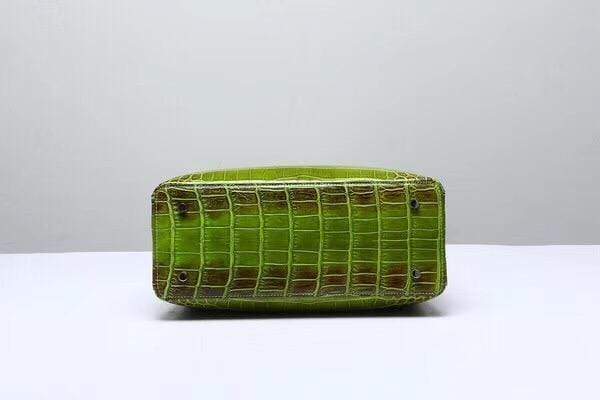 Preorder Genuine Siamese Crocodile Belly Leather Tote With Crossbody Strap Green