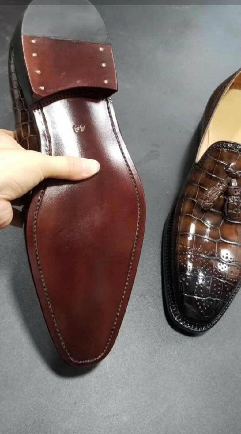 Preorder Handmade Men Crocodile Leather Loafer Shoes