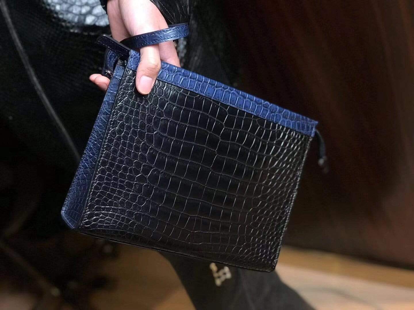 Preorder Men's Clutch Bag, Crocodile Belly Leather Clutches ,pouch,Leather Zip pouch Bags
