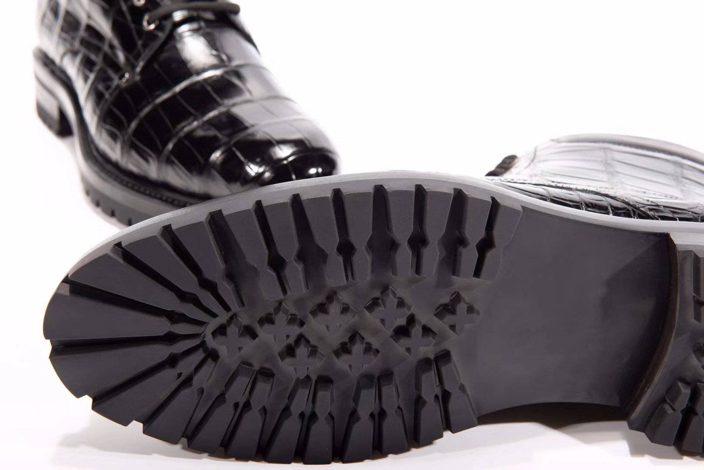 Preorder Mens Boots Genuine Crocodile Skin Leather High-top Lace Up Anti-Slip Boot Black