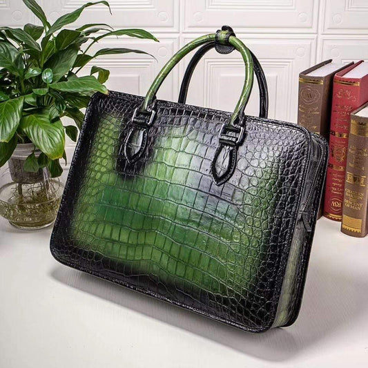 Preorder Mens Vintage Crocodile Leather Briefcase Laptop Bag