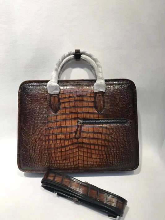 Retro crocodile Leather Crossbody Laptop Business Bag