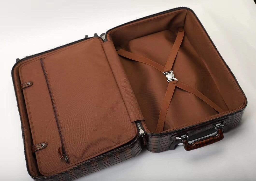 Retro Crocodile Leather Trolley/Roll Aboard Suitcase Weekend/Travel Bag Trolley Case Universal Wheels Box Suitcase Pull Case