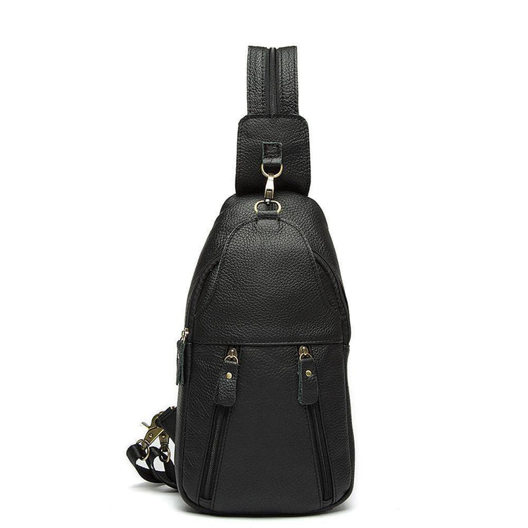 Rossie Viren Men Genuine Leather Business Casual Chest Bags Sling Shoulder Crossbody Bag