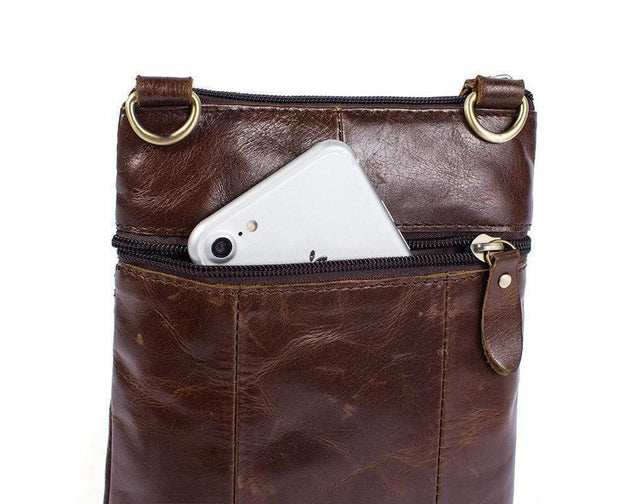 Rossie Viren Vintage Leather Deluxe Vertical Messenger Shoulder Bag