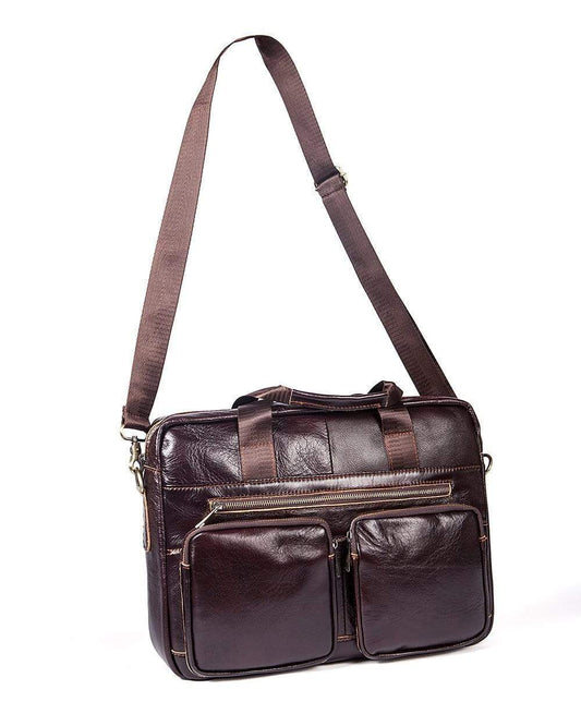 Rossie Viren Vintage Retro Brown Leather Men's Briefcase Messenger Bag