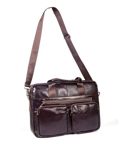 Rossie Viren Vintage Retro Brown Leather Men's Briefcase Messenger Bag