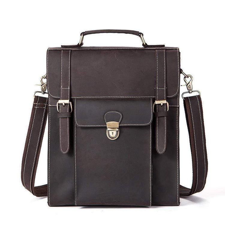 Rossie Viren Vintage Retro Brown Leather Men's Briefcase Messenger Satchel Postmen Bag