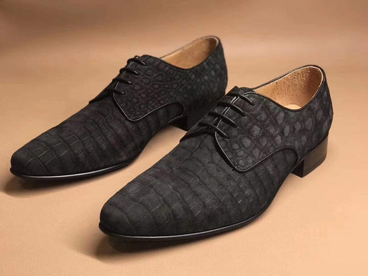 Crocodile Shoes Sanded Crocodile Leather Lace Up Shoes