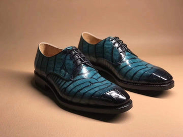 Crocodile Shoes Turquoise Green Crocodile Leather Lace Up Shoes