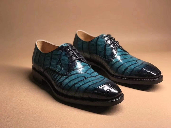Crocodile Shoes Turquoise Green Crocodile Leather Lace Up Shoes
