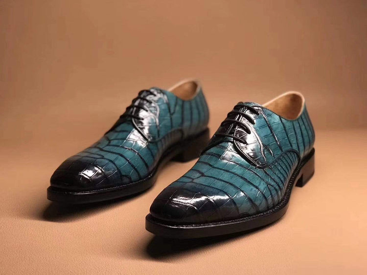 Crocodile Shoes Turquoise Green Crocodile Leather Lace Up Shoes