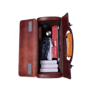 Unisex 23" Genuine Vegetable Tanned Leather Rolling Duffle Bag Trolley Wheeled Carry On Luggage Suitcase Tote