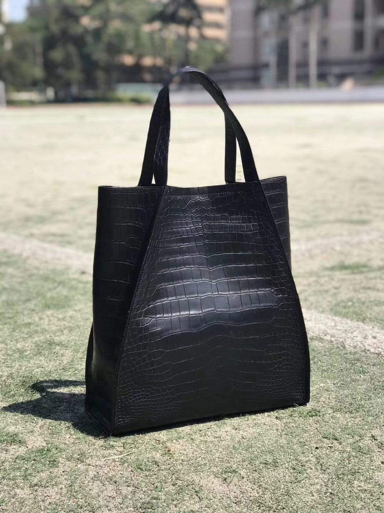 Unisex Crocodile Belly Leather Large Hobo Bags