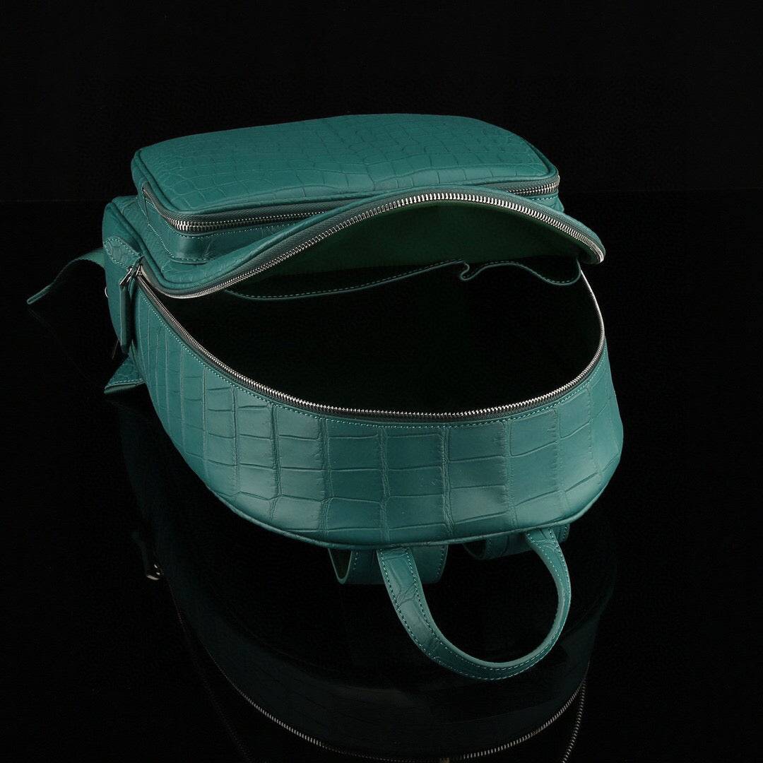 Unisex Genuine Crocodile Leather Backpack Green