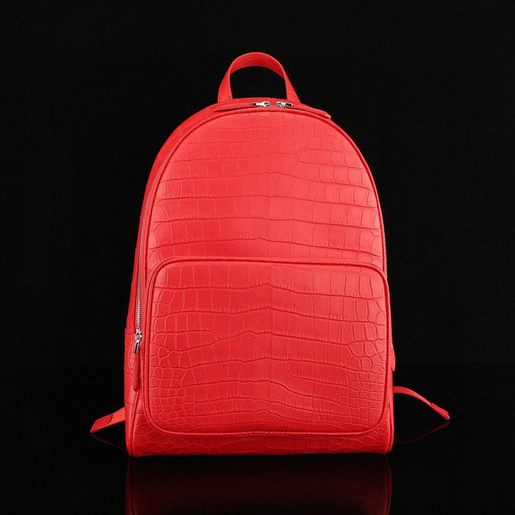 Unisex Genuine Crocodile Leather Backpack Red
