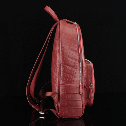 Unisex Genuine Crocodile Leather Backpack Wine Red